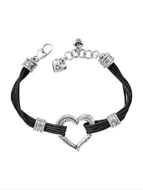 Brighton Open Heart Silver‎ and Black Multi Strand Heart Bracelet